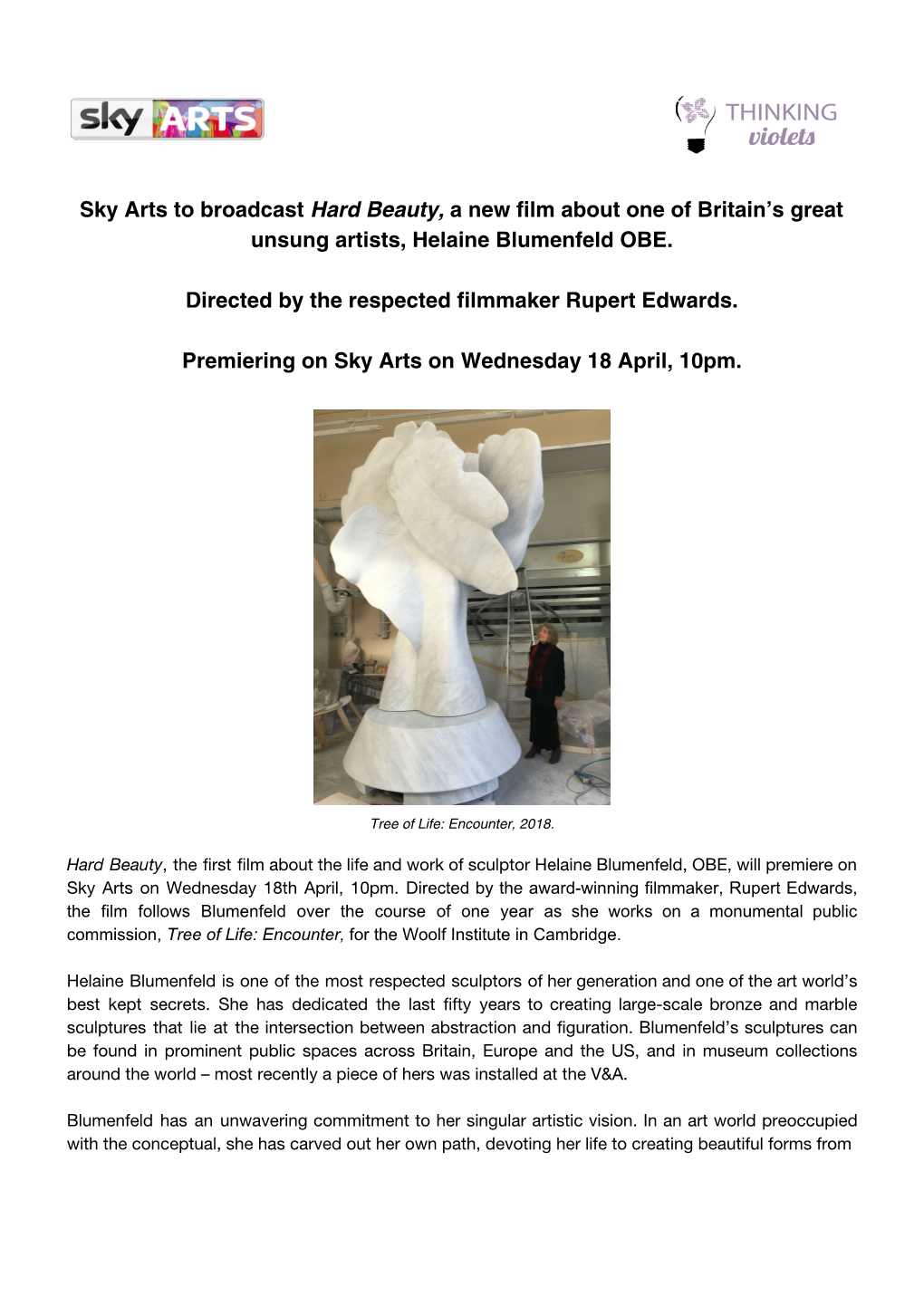 Sky Arts to Broadcast ​Hard Beauty, ​A New Film About One of Britain's Great Unsung Artists, Helaine Blumenfeld OBE. D