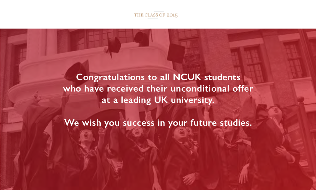 Congratulations to All NCUK Students Who Have Received Their Unconditional Offer at a Leading UK University. We Wish You Success