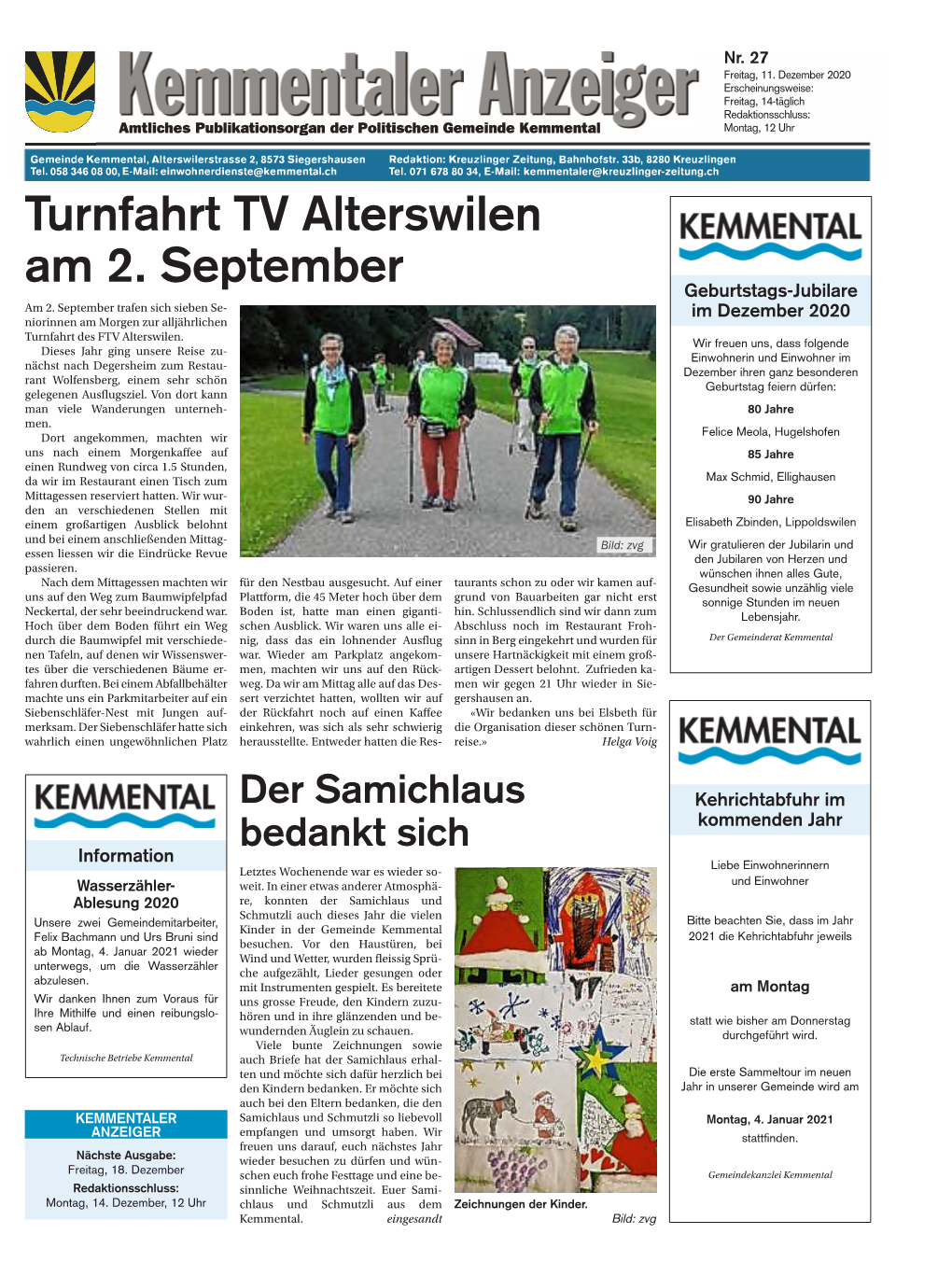 Turnfahrt TV Alterswilen Am 2. September Geburtstags-Jubilare Am 2