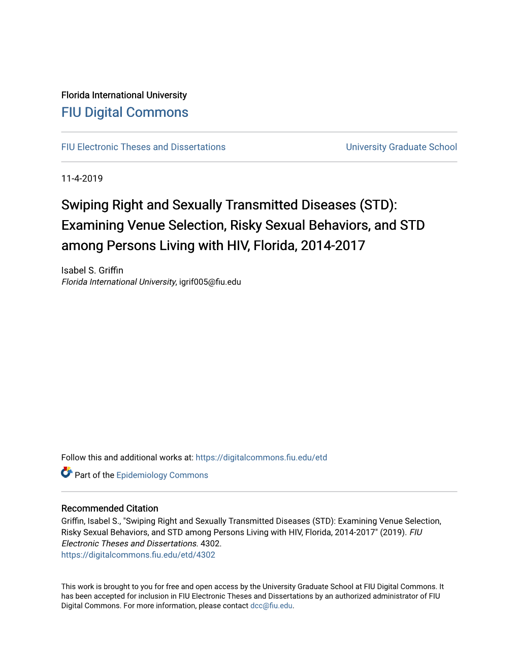 Swiping Right and Sexually Transmitted Diseases (STD): Examining Venue Selection, Risky Sexual Behaviors, and STD Among Persons Living with HIV, Florida, 2014-2017