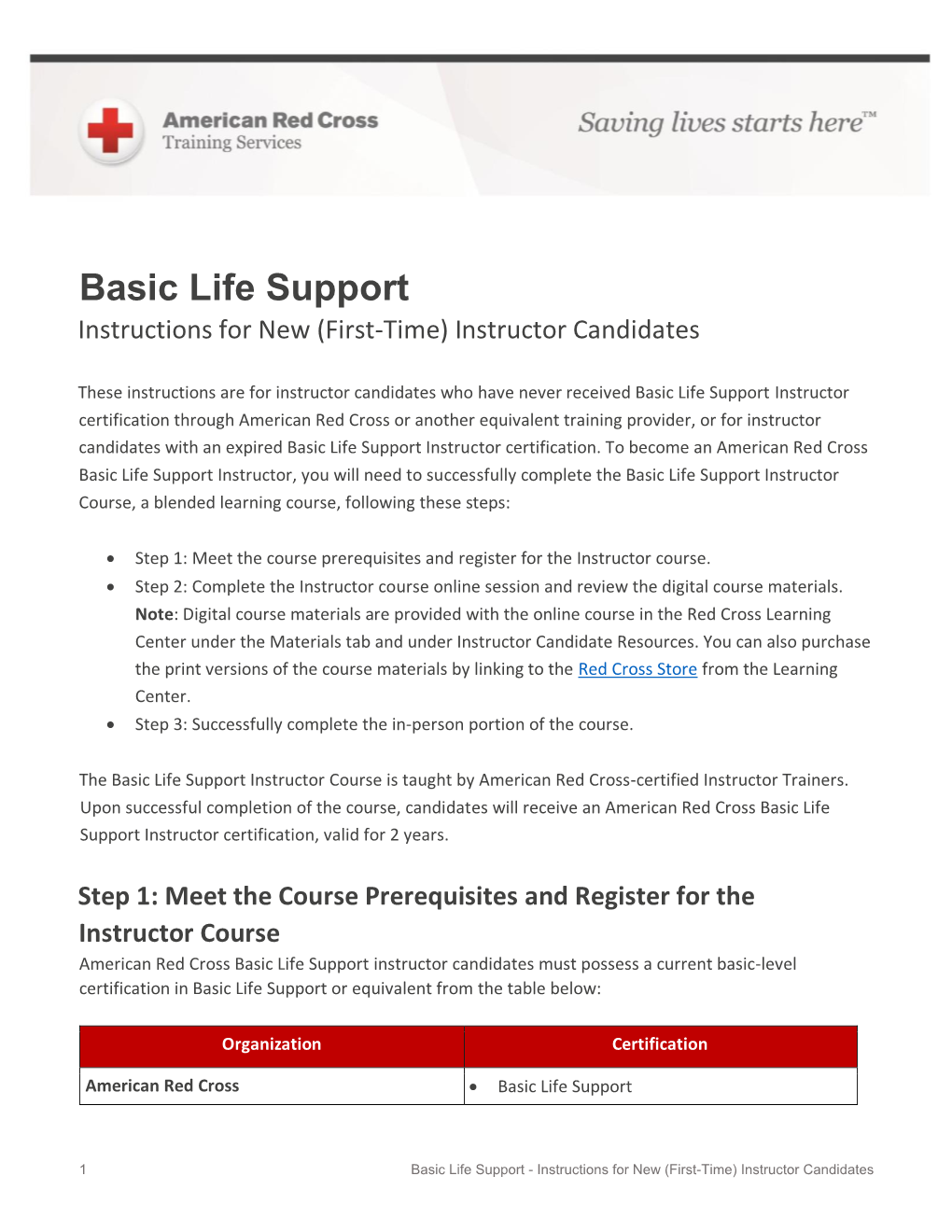 Basic Life Support Instructions for New (First-Time) Instructor Candidates
