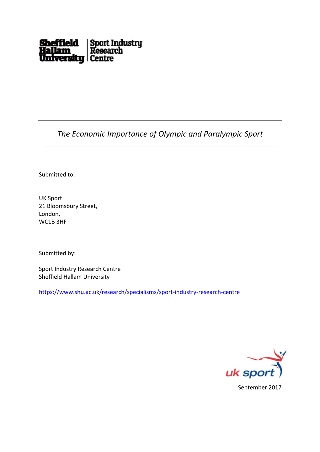 The Economic Importance of Olympic and Paralympic Sport ______