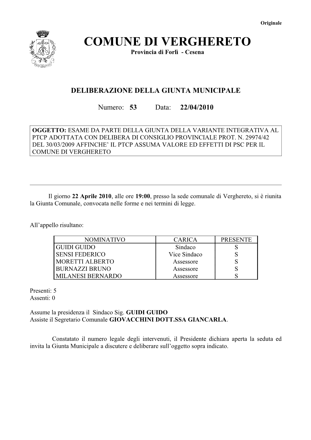 COMUNE DI VERGHERETO Provincia Di Forlì - Cesena