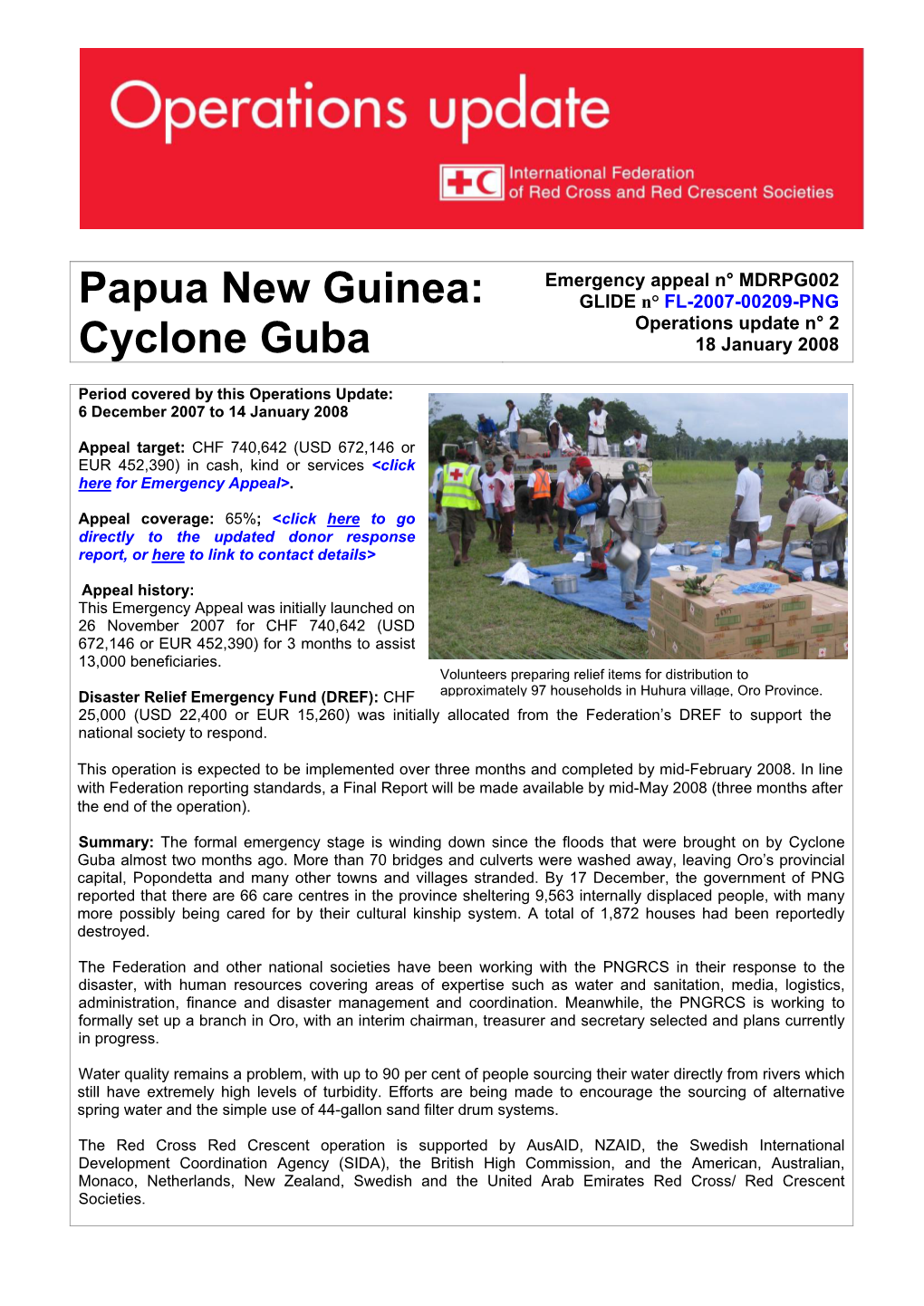 Papua New Guinea: Cyclone Guba; Operations Update No