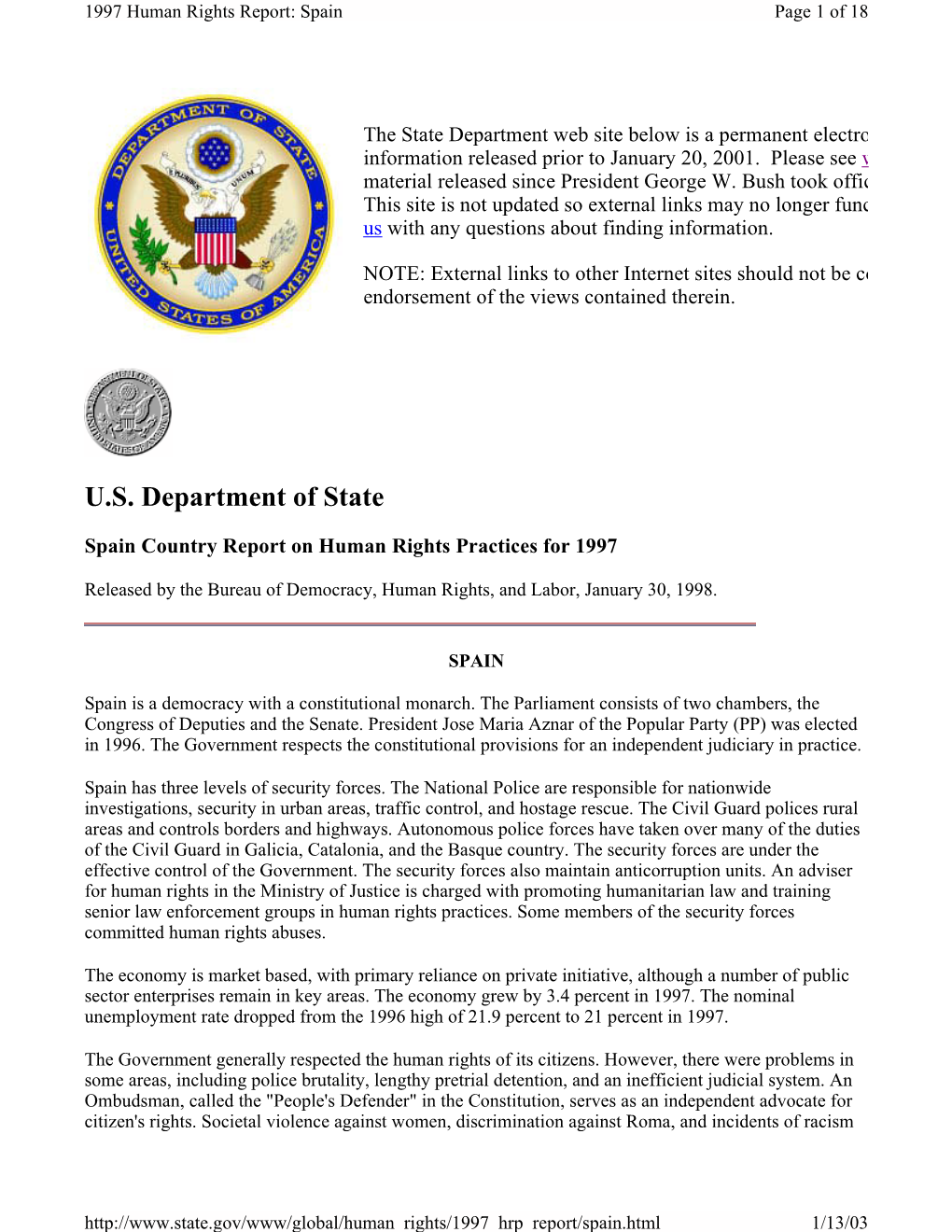 1997 Human Rights Report: Spain Page 1 of 18