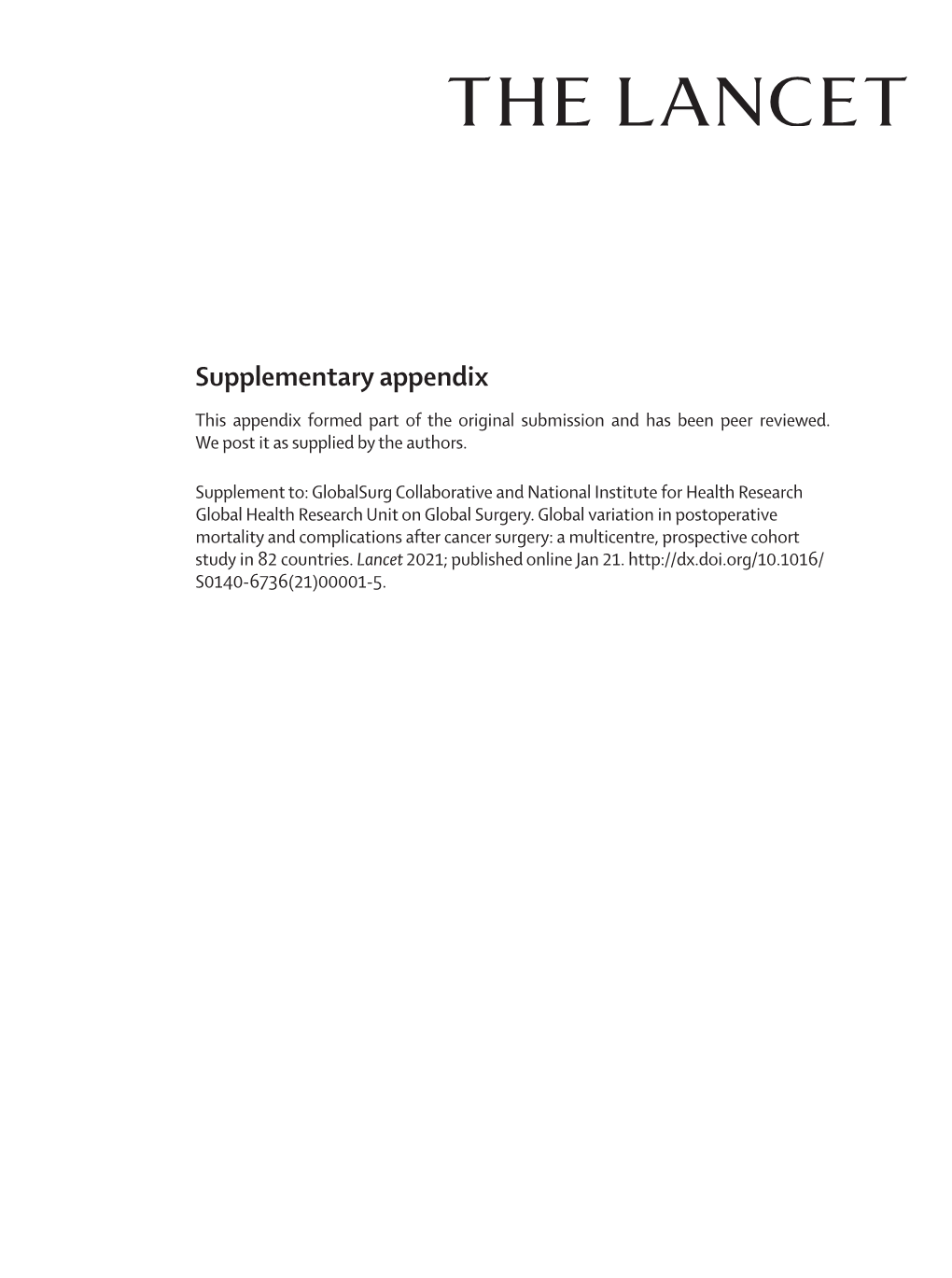 Supplementary Appendix This Appendix Formed Part of the Original Submission and Has Been Peer Reviewed
