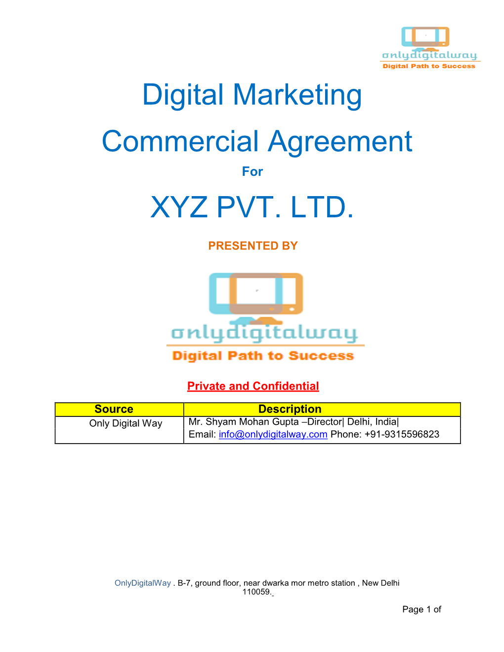 Digital Marketing Commercial Agreement XYZ PVT. LTD