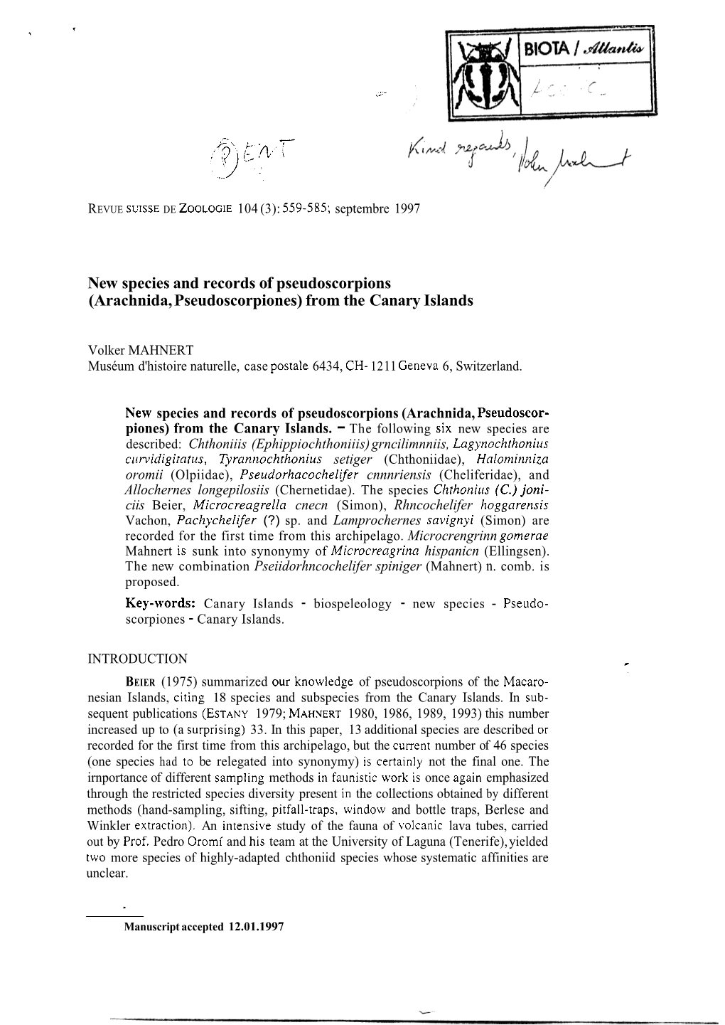 New Species and Records of Pseudoscorpions (Arachnida, Pseudoscorpiones) from the Canary Islands