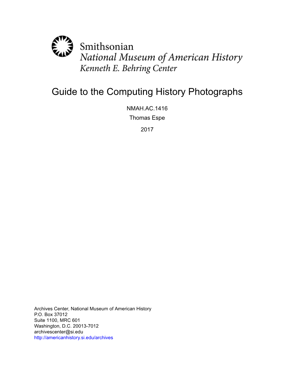 Guide to the Computing History Photographs