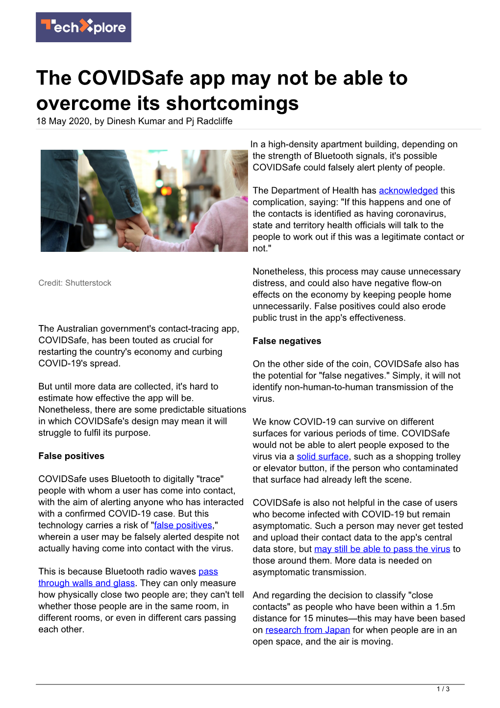 The Covidsafe App May Not Be Able to Overcome Its Shortcomings 18 May 2020, by Dinesh Kumar and Pj Radcliffe