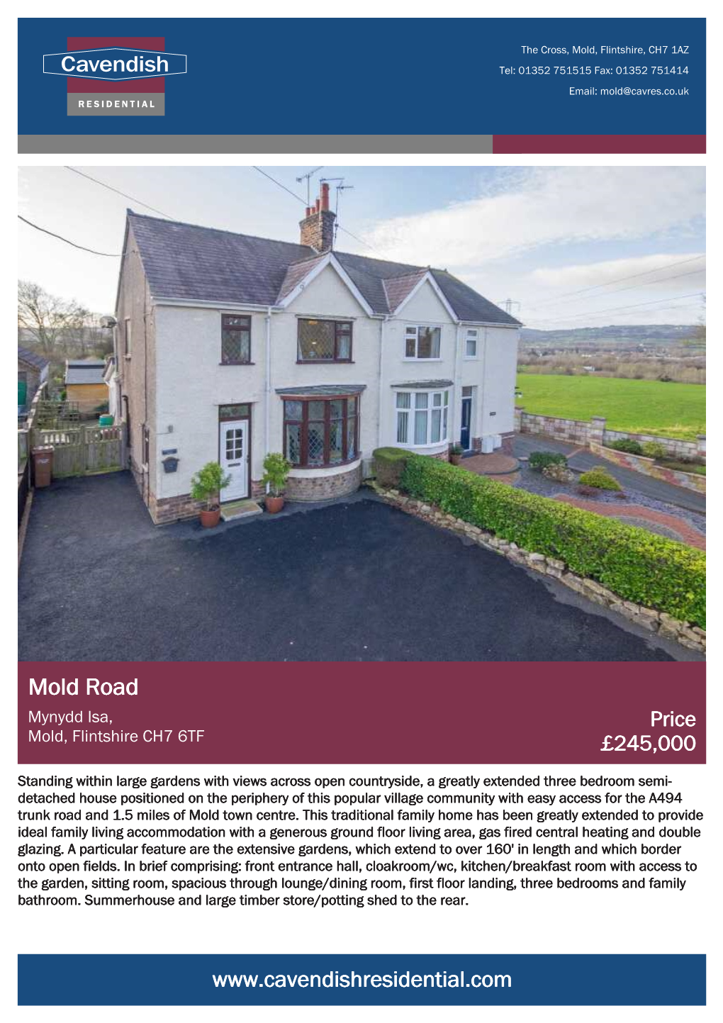Mold Road Mynydd Isa, Price Mold, Flintshire CH7 6TF £245,000
