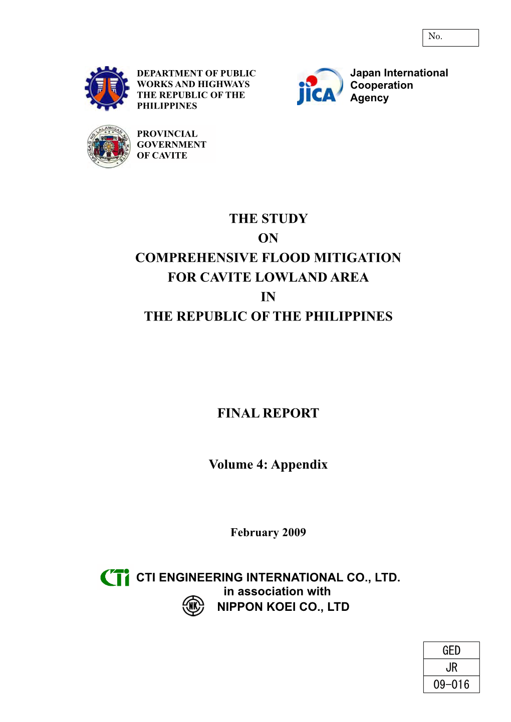 The Study on Comprehensive Flood Mitigation for Cavite Lowland Area in the Republic of the Philippines