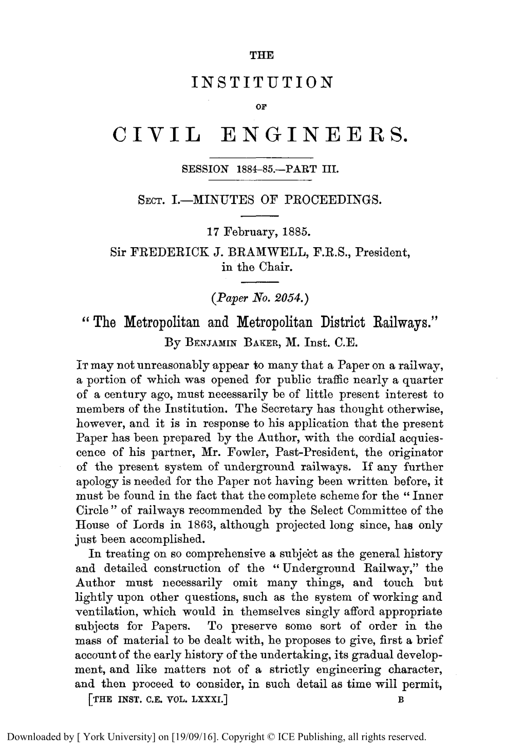 The Metropolitan and Metropolitan District Railways.” by BENJAMINBAKER, M