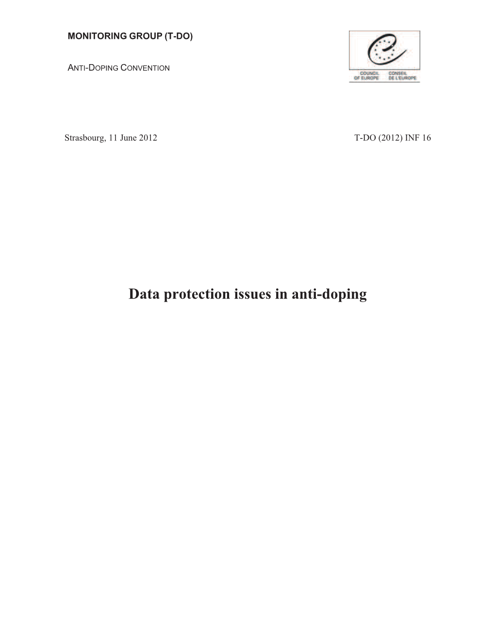 Data Protection Issues in Anti-Doping T-DO (2012) INF 16