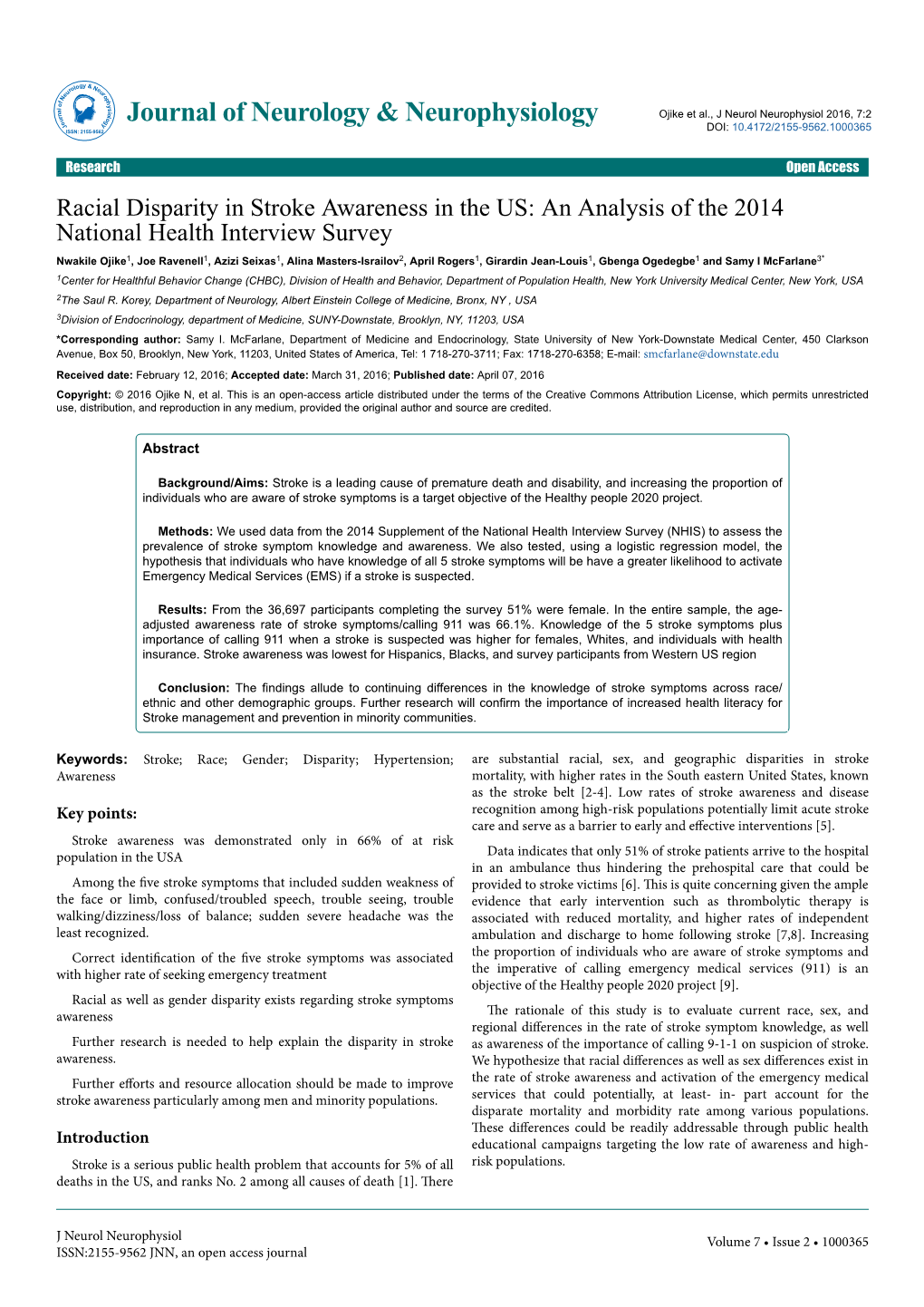 Racial Disparity in Stroke Awareness in the US