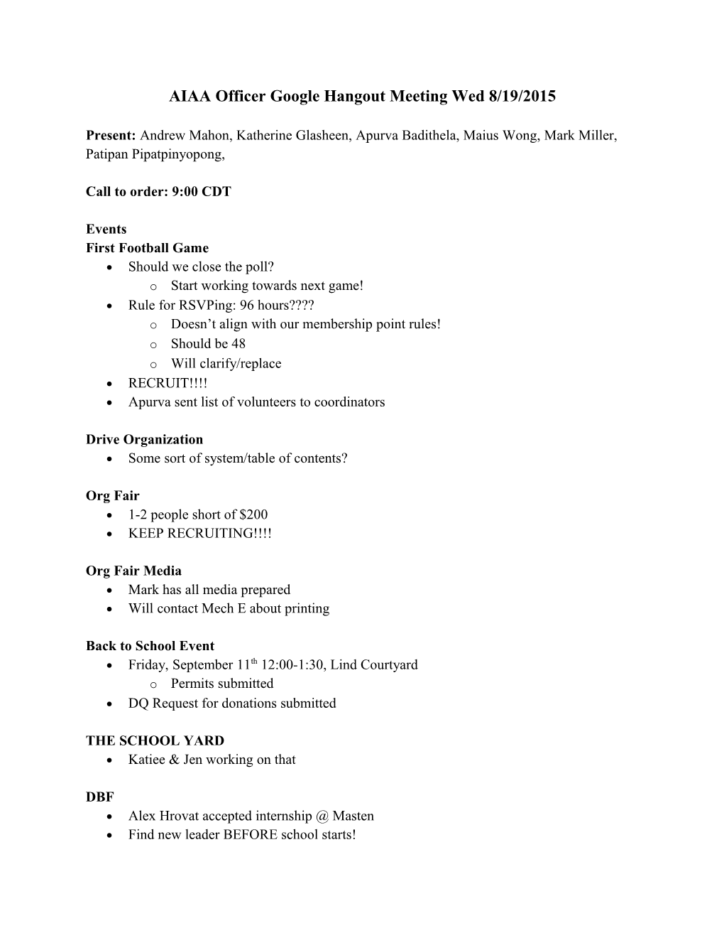 AIAA Officer Google Hangout Meeting Wed 8/19/2015