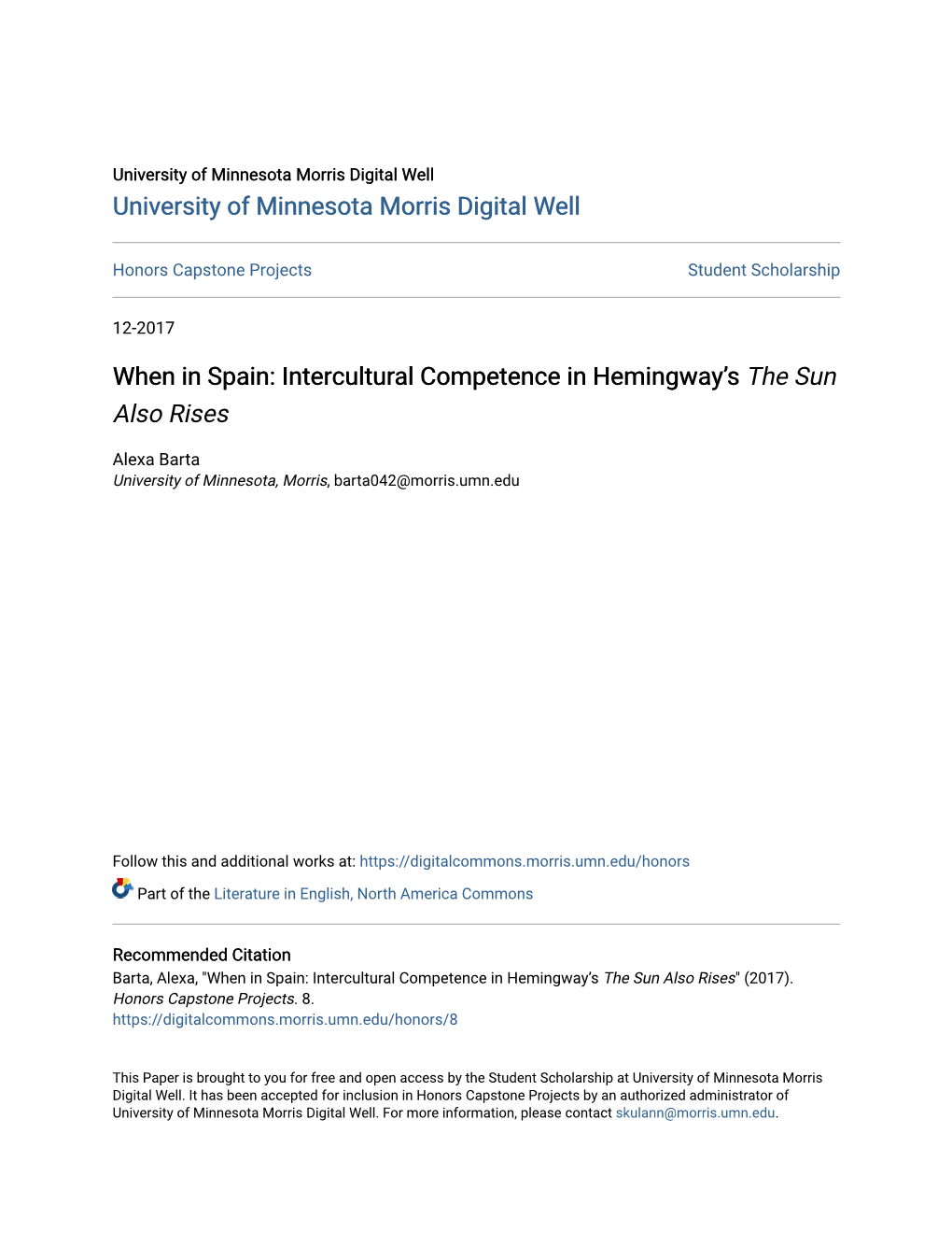 When in Spain: Intercultural Competence in Hemingway's the Sun Also Rises