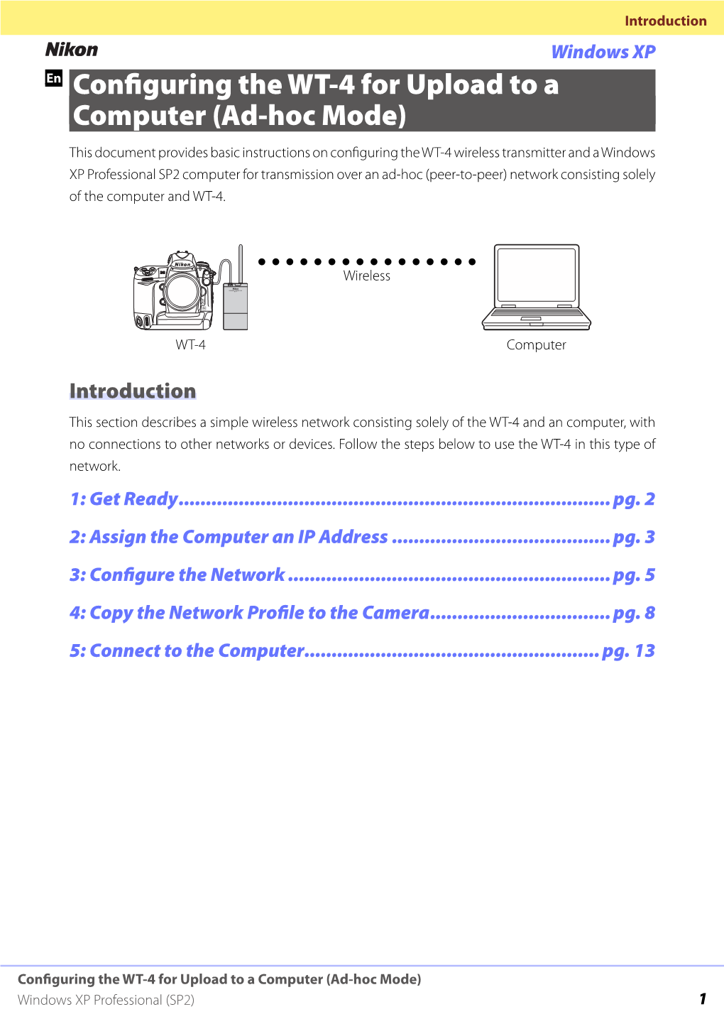 Configuring the WT-4 for Upload to a Computer (Ad-Hoc Mode)