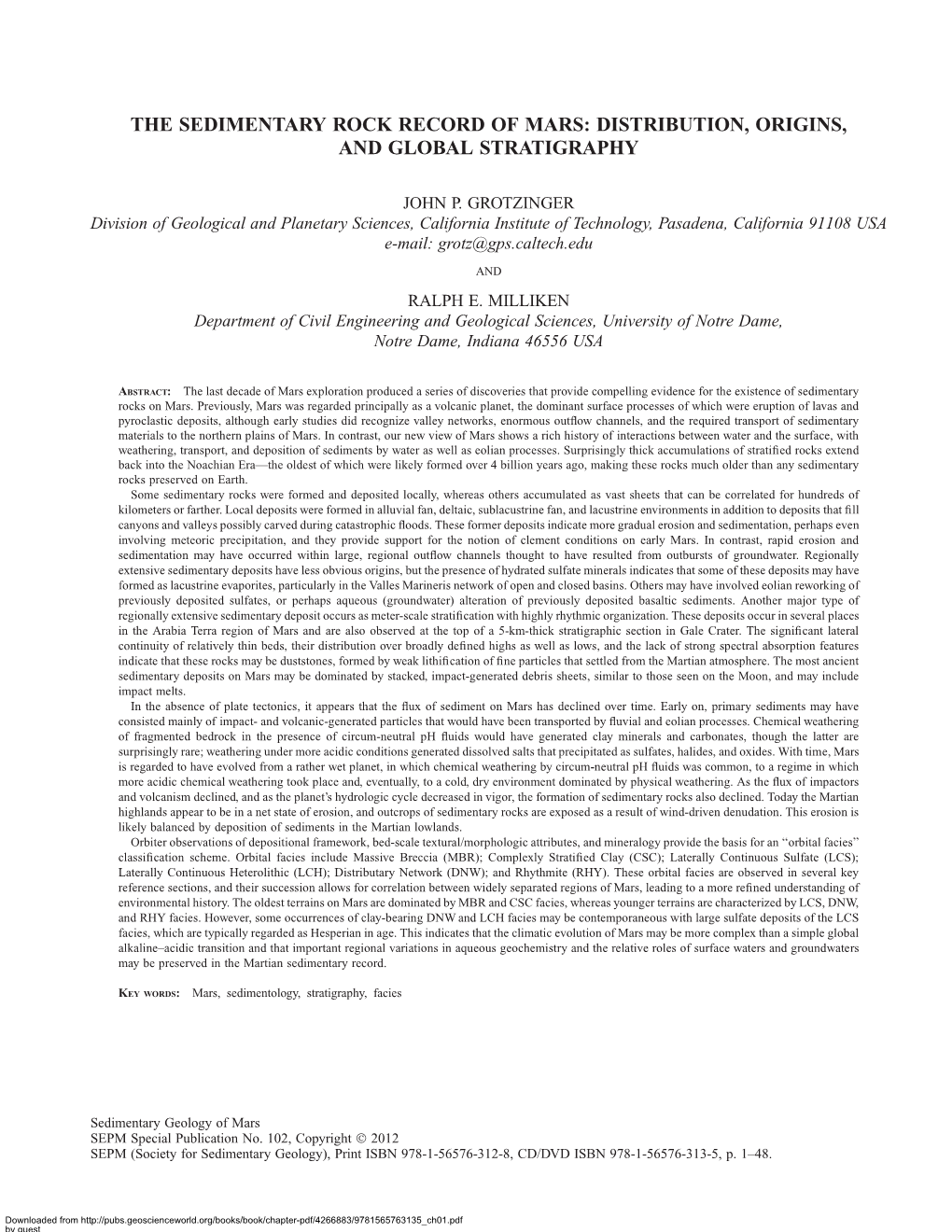 The Sedimentary Rock Record of Mars: Distribution, Origins, and Global Stratigraphy