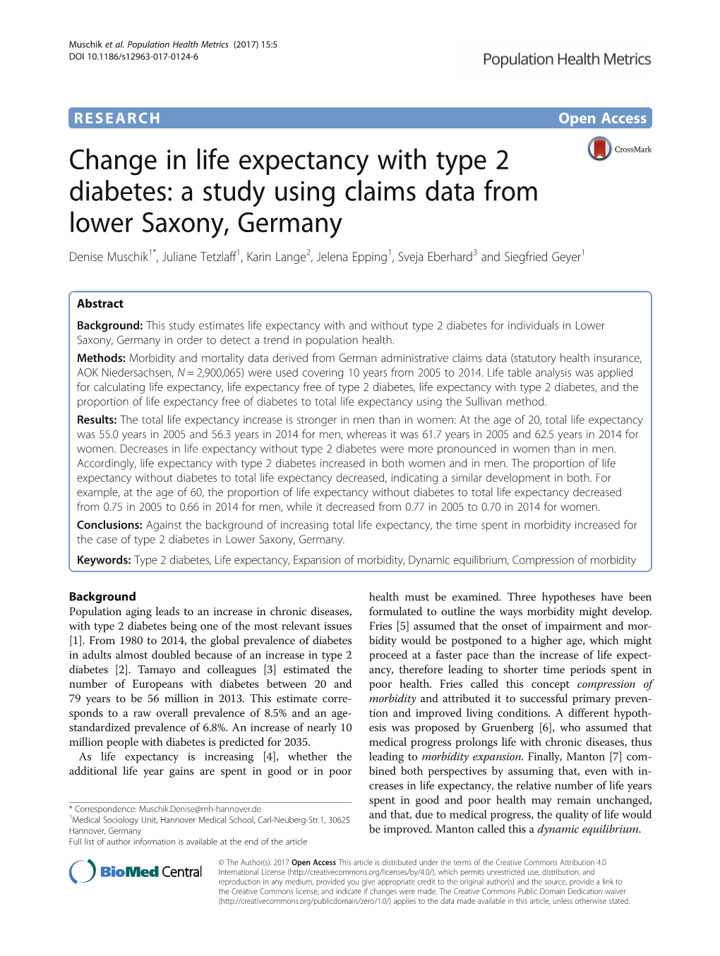 Change in Life Expectancy with Type 2 Diabetes