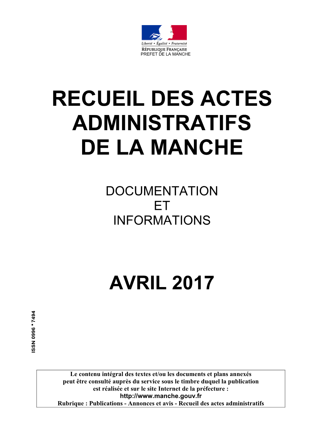 Recueil Des Actes Administratifs De La Manche