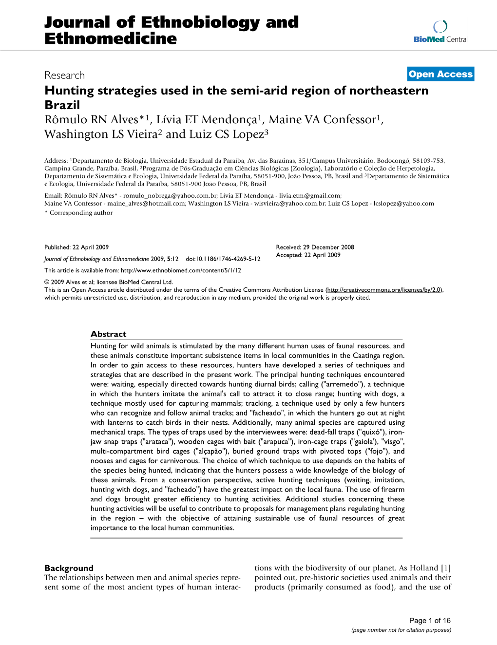 Journal of Ethnobiology and Ethnomedicine Biomed Central