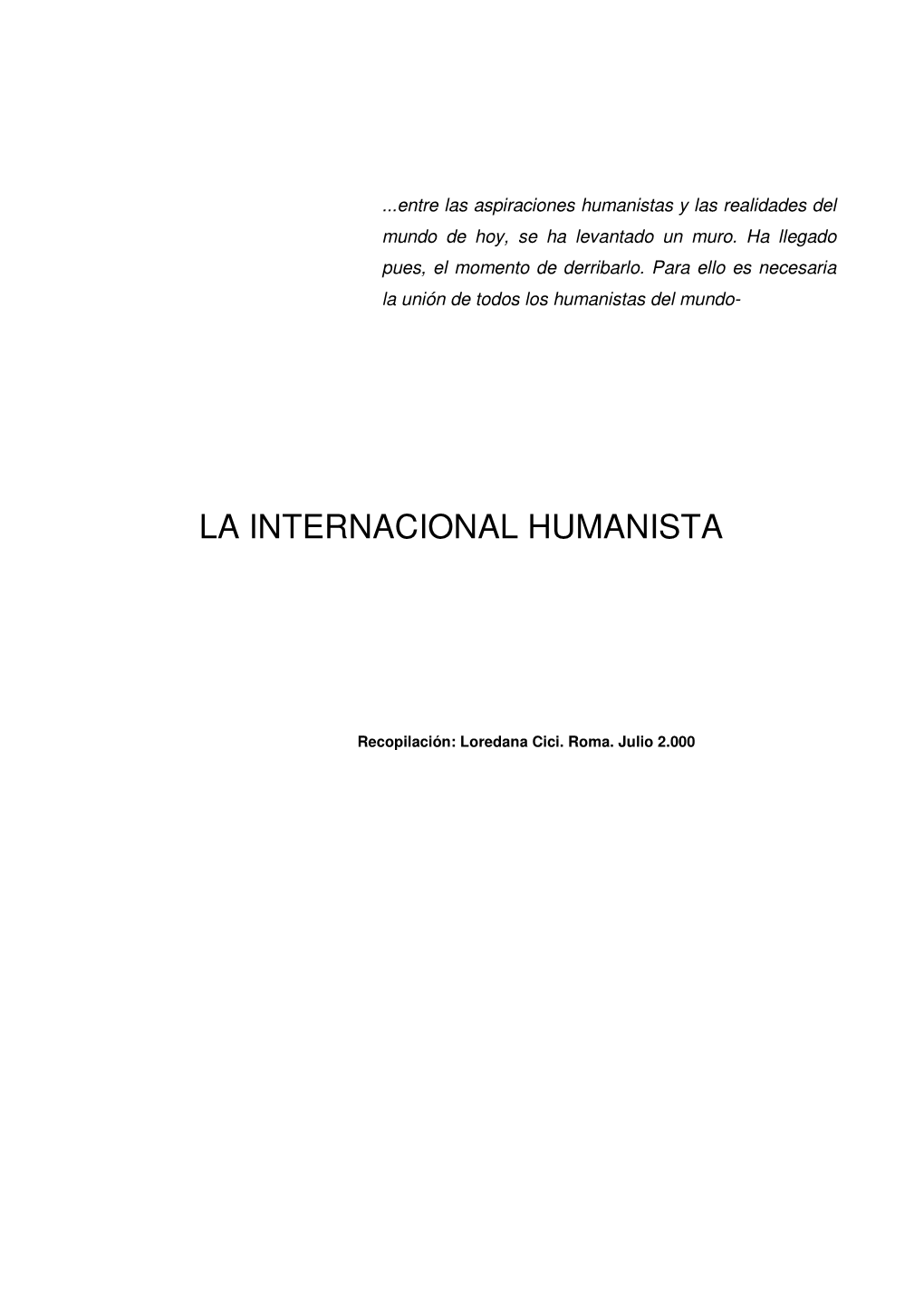 Primera Internacional Humanista