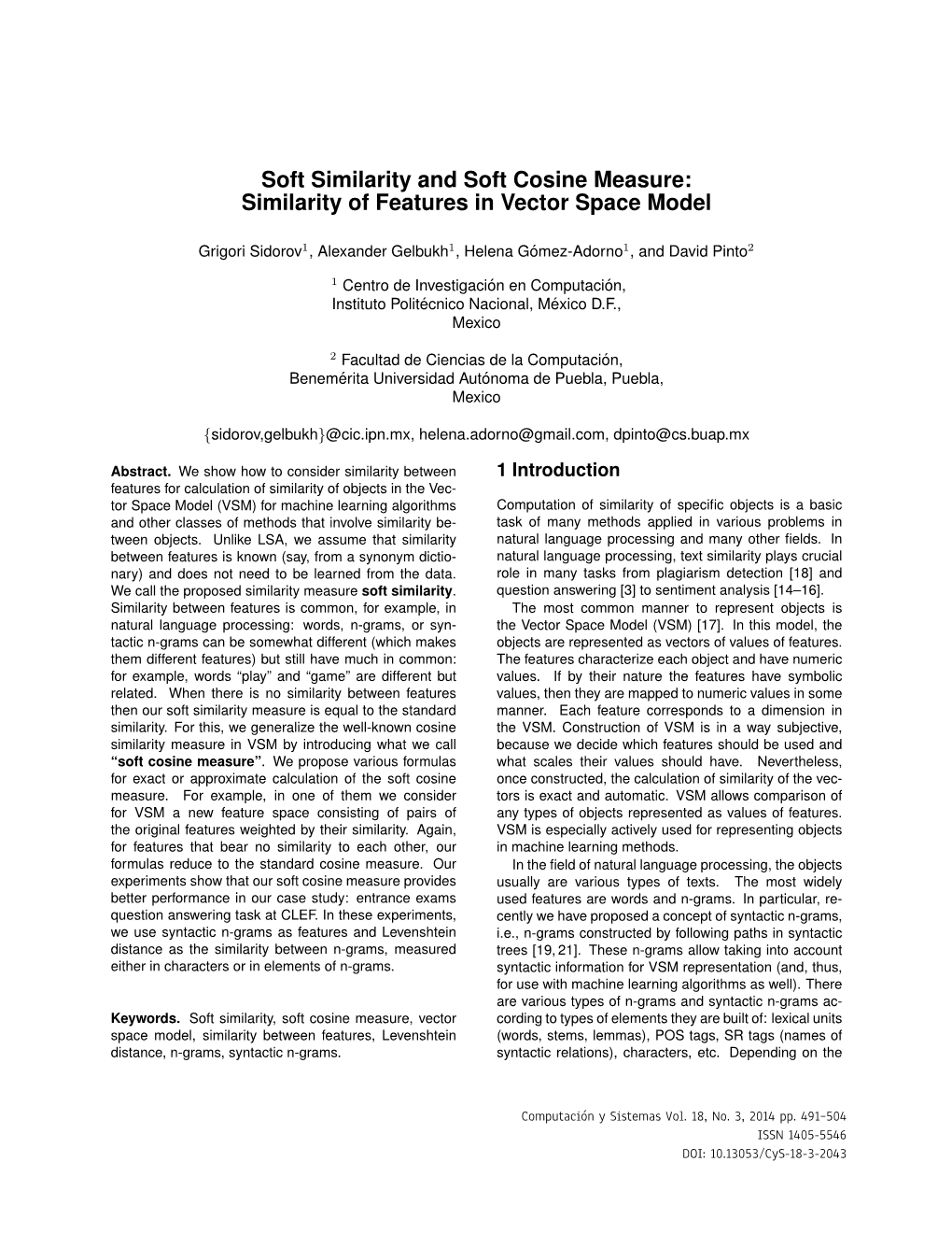 Soft Similarity and Soft Cosine Measure: Similarity of Features in Vector Space Model
