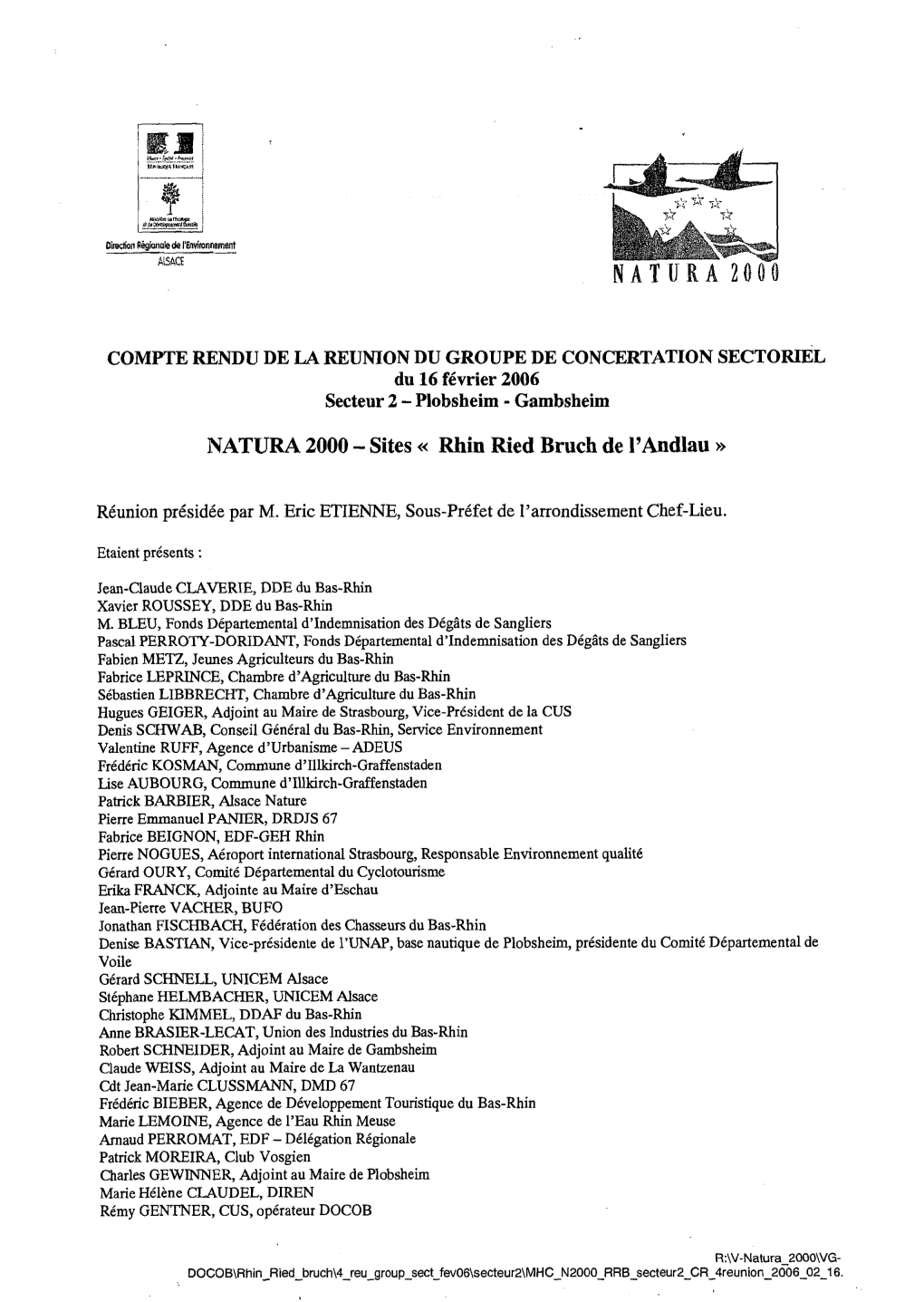 NATURA 2000 - Sites « Rhin Ried Bruch De 1'Andlau »