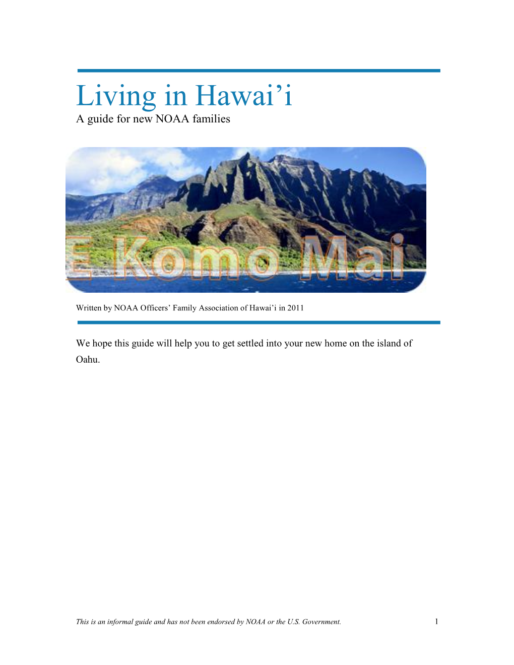 Living in Hawai‟I a Guide for New NOAA Families