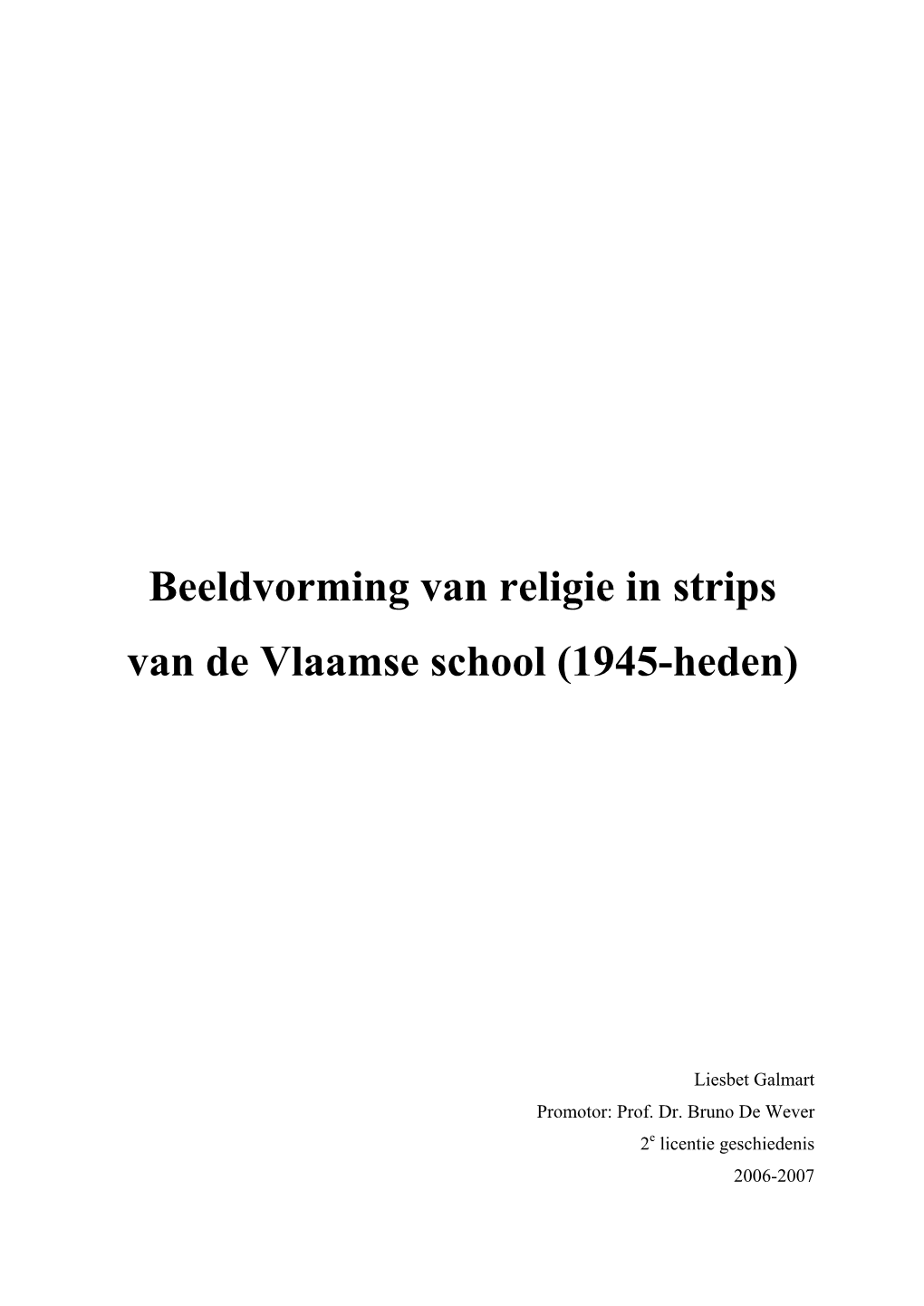 Beeldvorming Van Religie in Strips Van De Vlaamse School (1945-Heden)