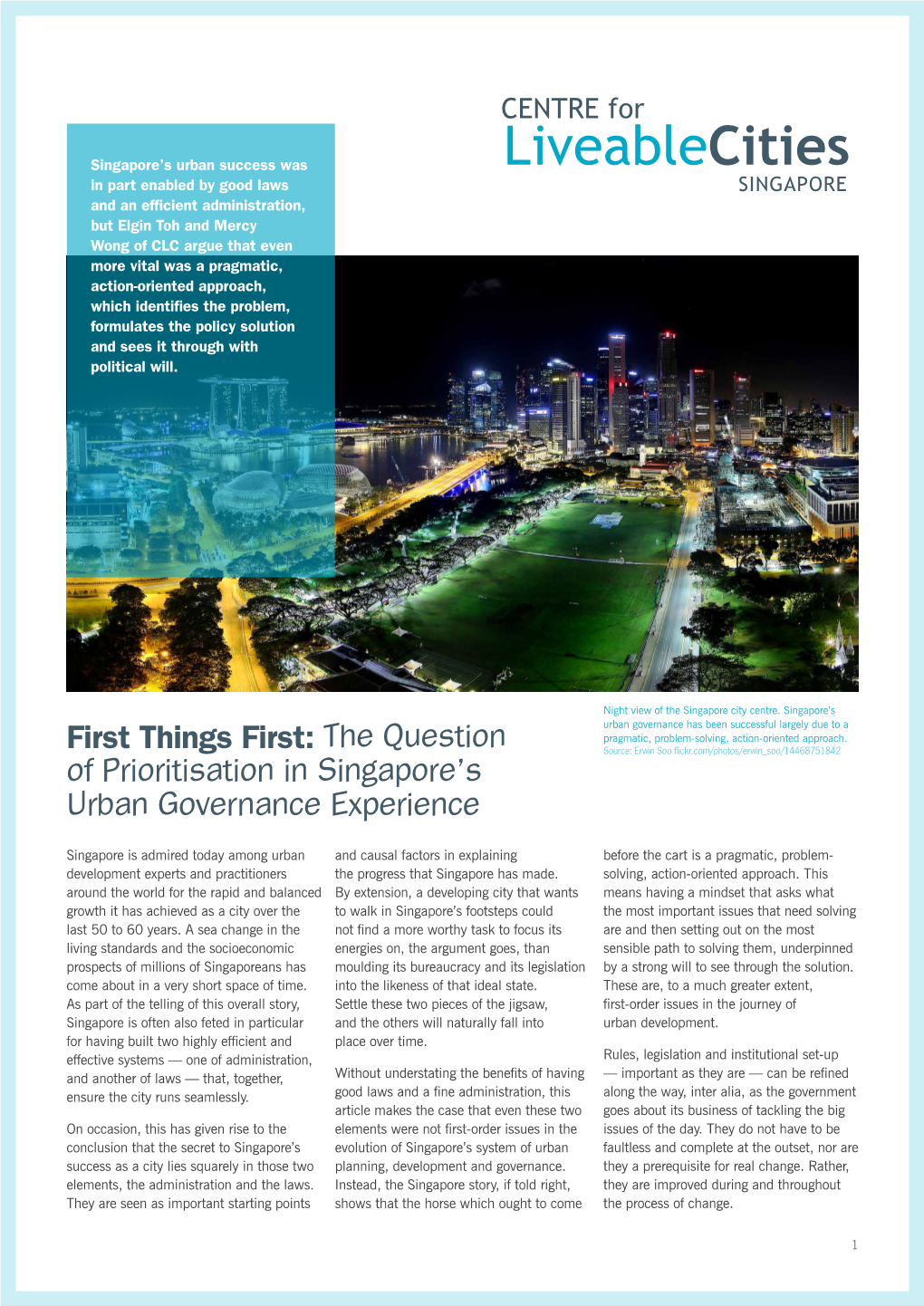 The Question of Prioritisation in Singapore's Urban Governance