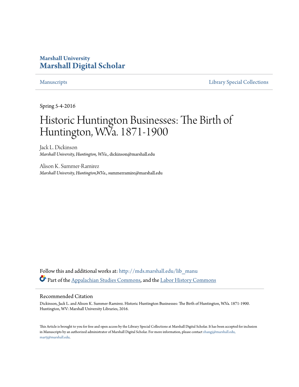 Historic Huntington Businesses: the Irb Th of Huntington, W.Va