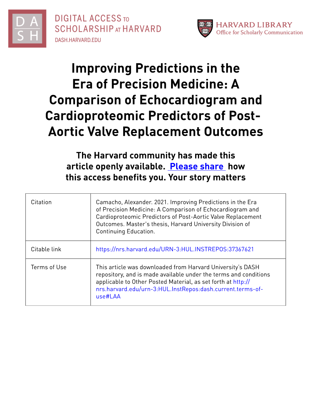 A Comparison of Echocardiogram and Cardioproteomic Predictors of Post- Aortic Valve Replacement Outcomes