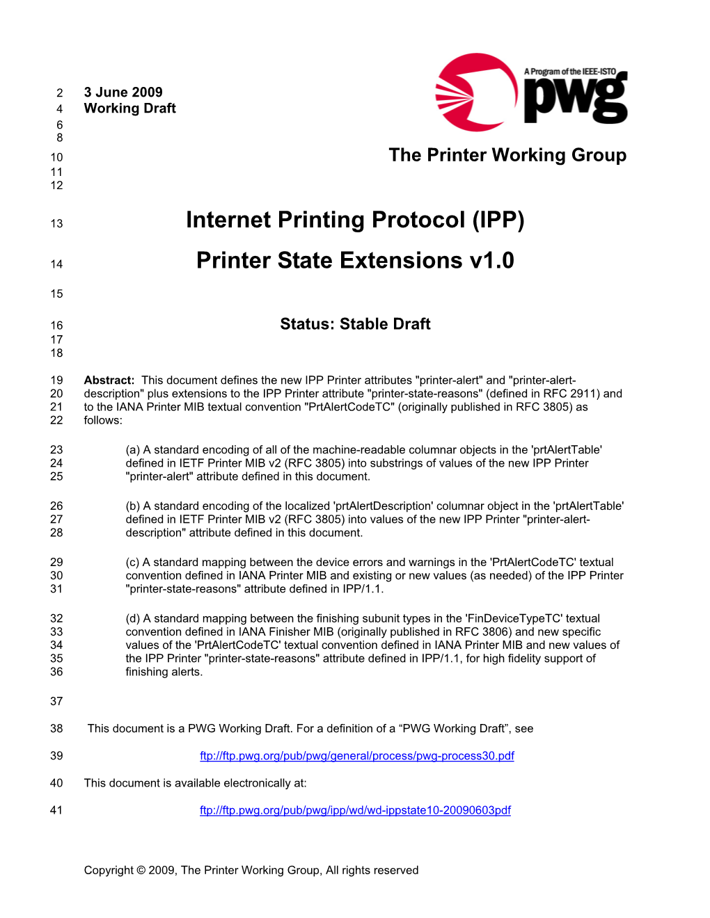 Internet Printing Protocol (IPP) Printer State Extensions V1.0