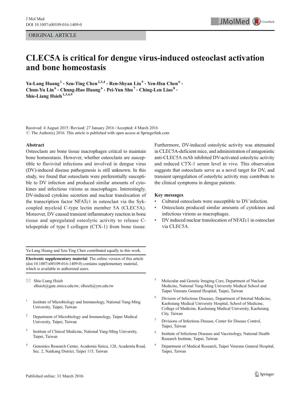 CLEC5A Is Critical for Dengue Virus-Induced Osteoclast Activation and Bone Homeostasis