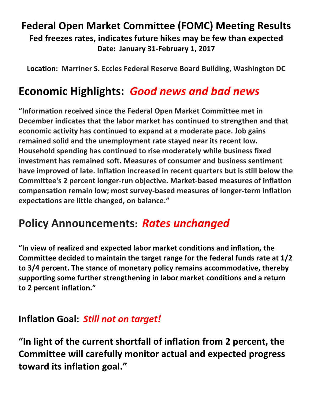 Economic Highlights: Good News and Bad News Policy