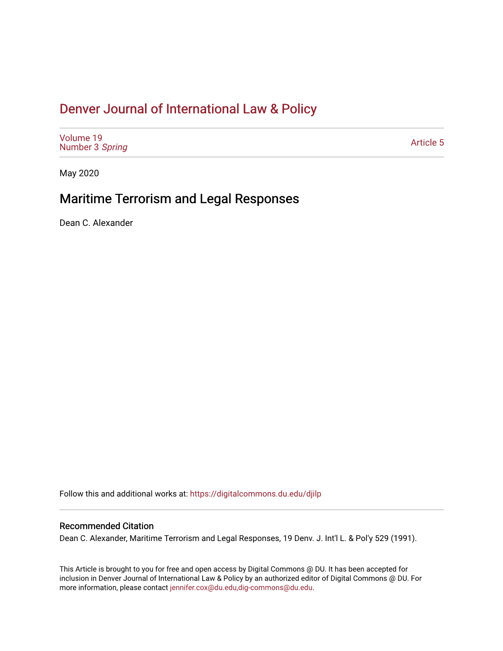 Maritime Terrorism and Legal Responses