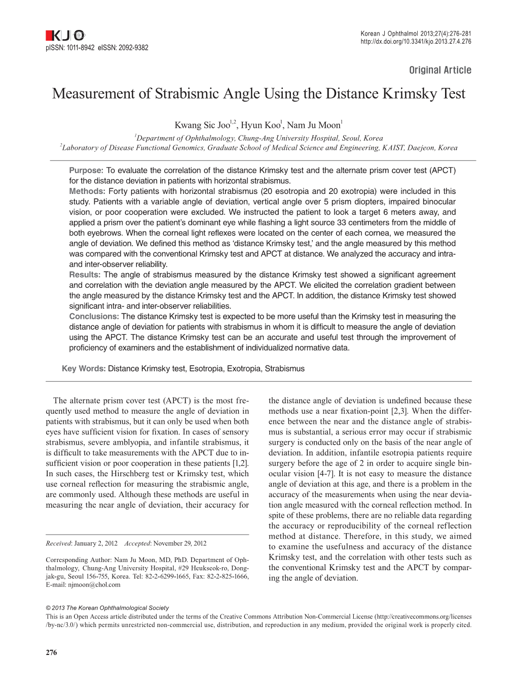 Measurement of Strabismic Angle Using the Distance Krimsky Test