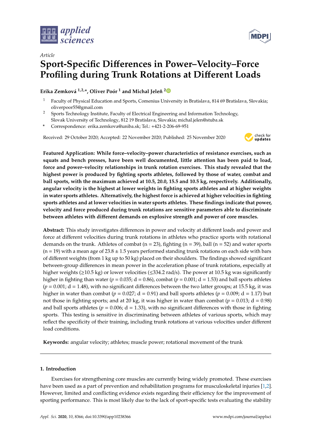 Sport-Specific Differences in Power–Velocity–Force Profiling During Trunk Rotations at Different Loads
