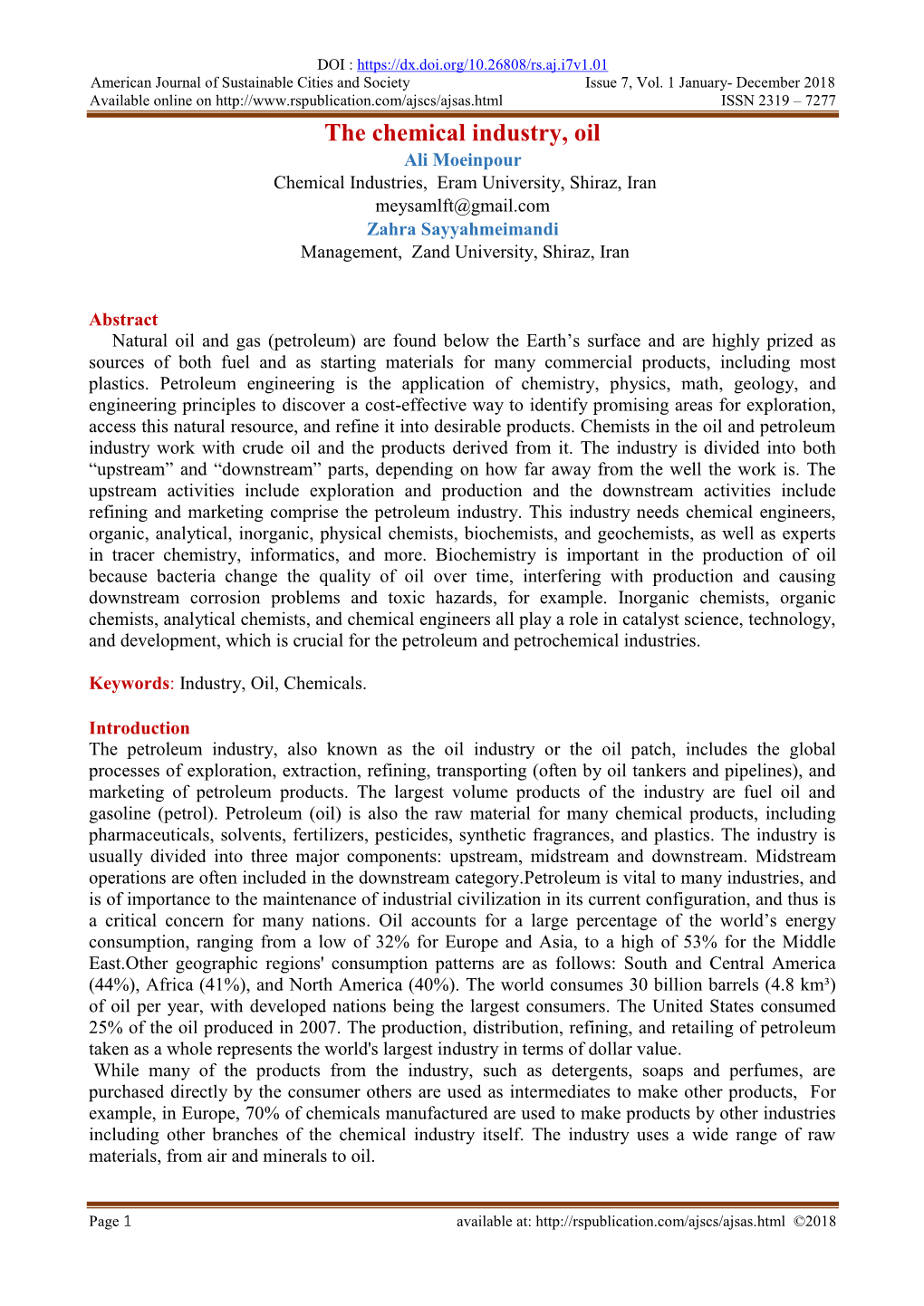 American Journal of Sustainable Cities and Society Issue 7, Vol