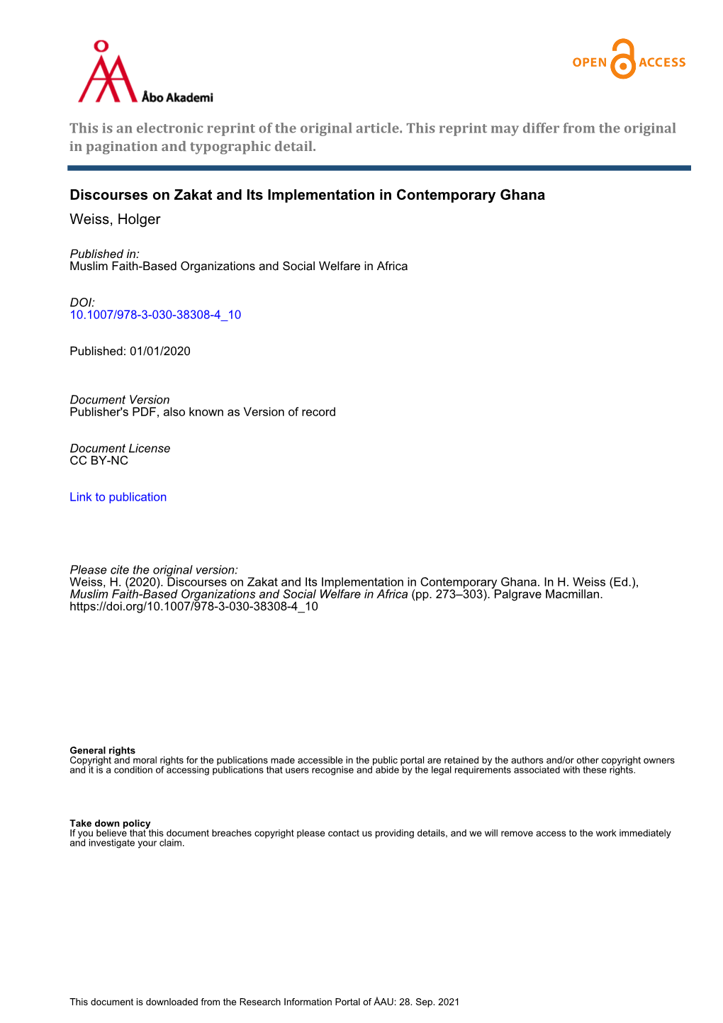 Discourses on Zakat and Its Implementation in Contemporary Ghana Weiss, Holger