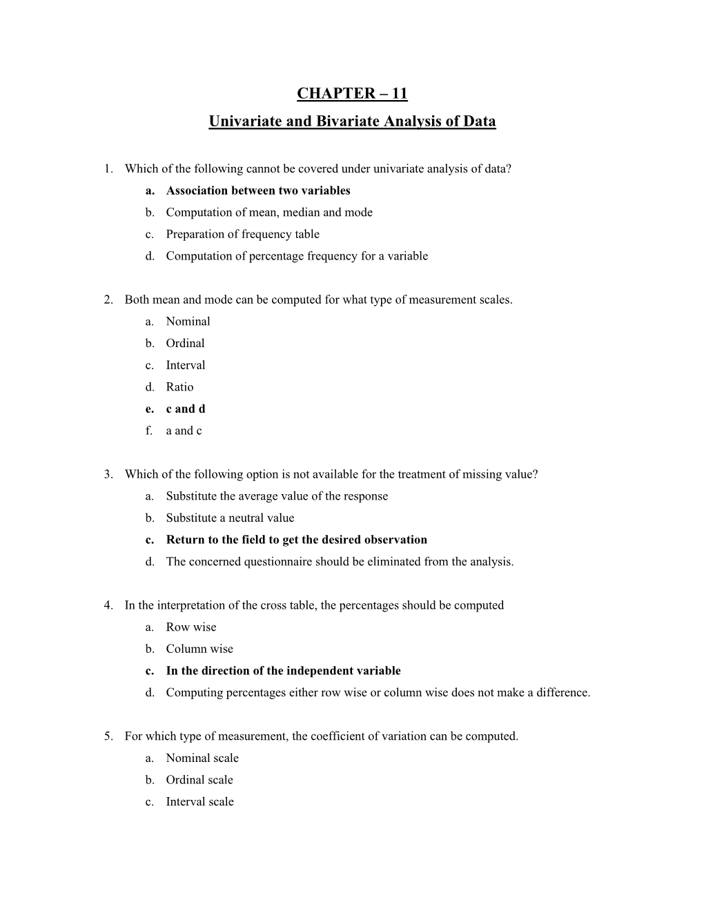 CHAPTER – 11 Univariate and Bivariate Analysis of Data