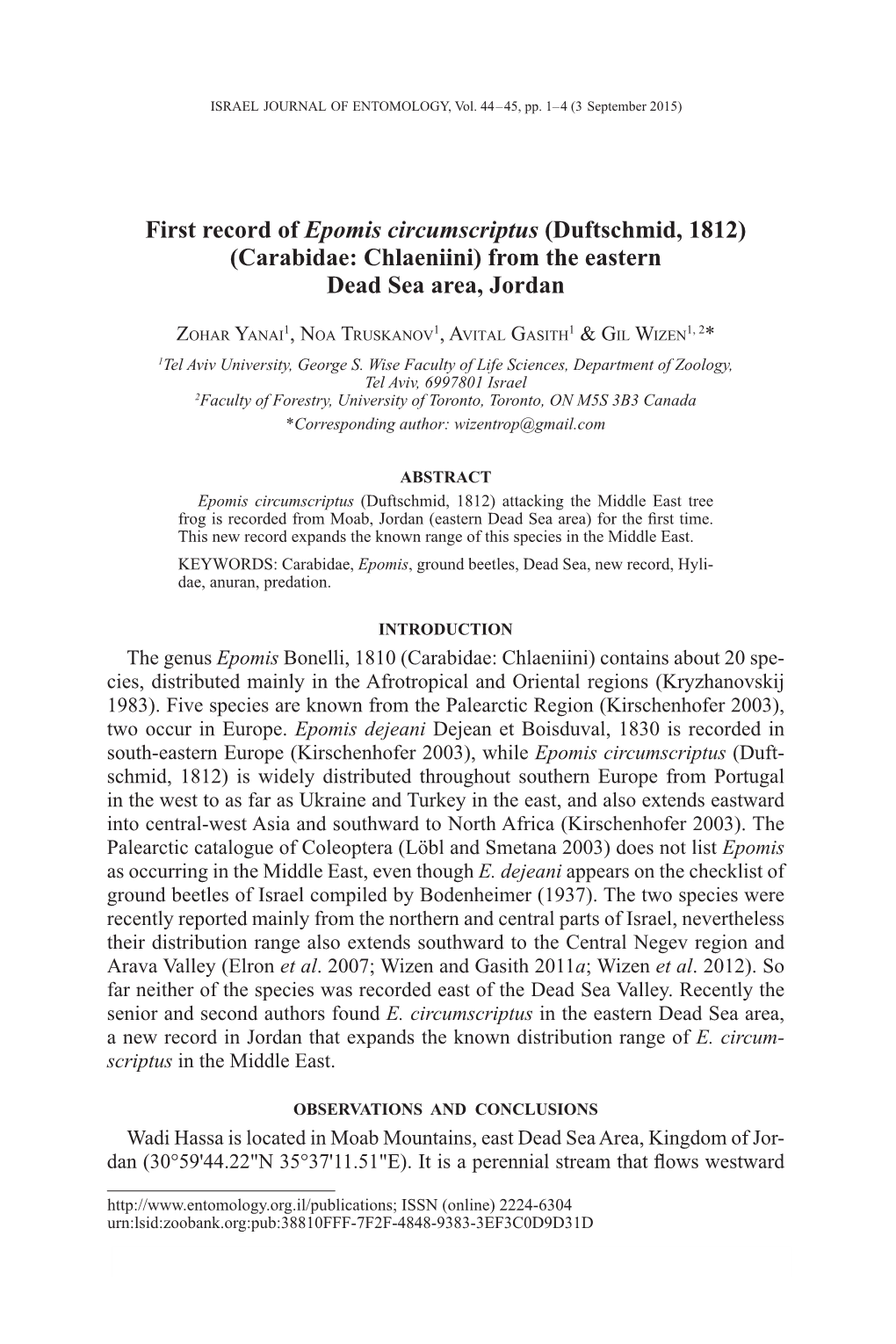 First Record of Epomis Circumscriptus Duftschmid