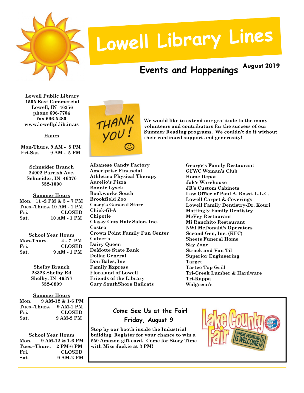 Events and Happenings August 2019