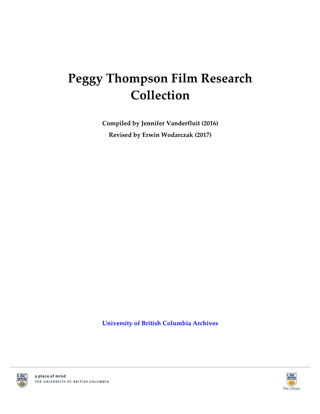 Peggy Thompson Film Research Collection