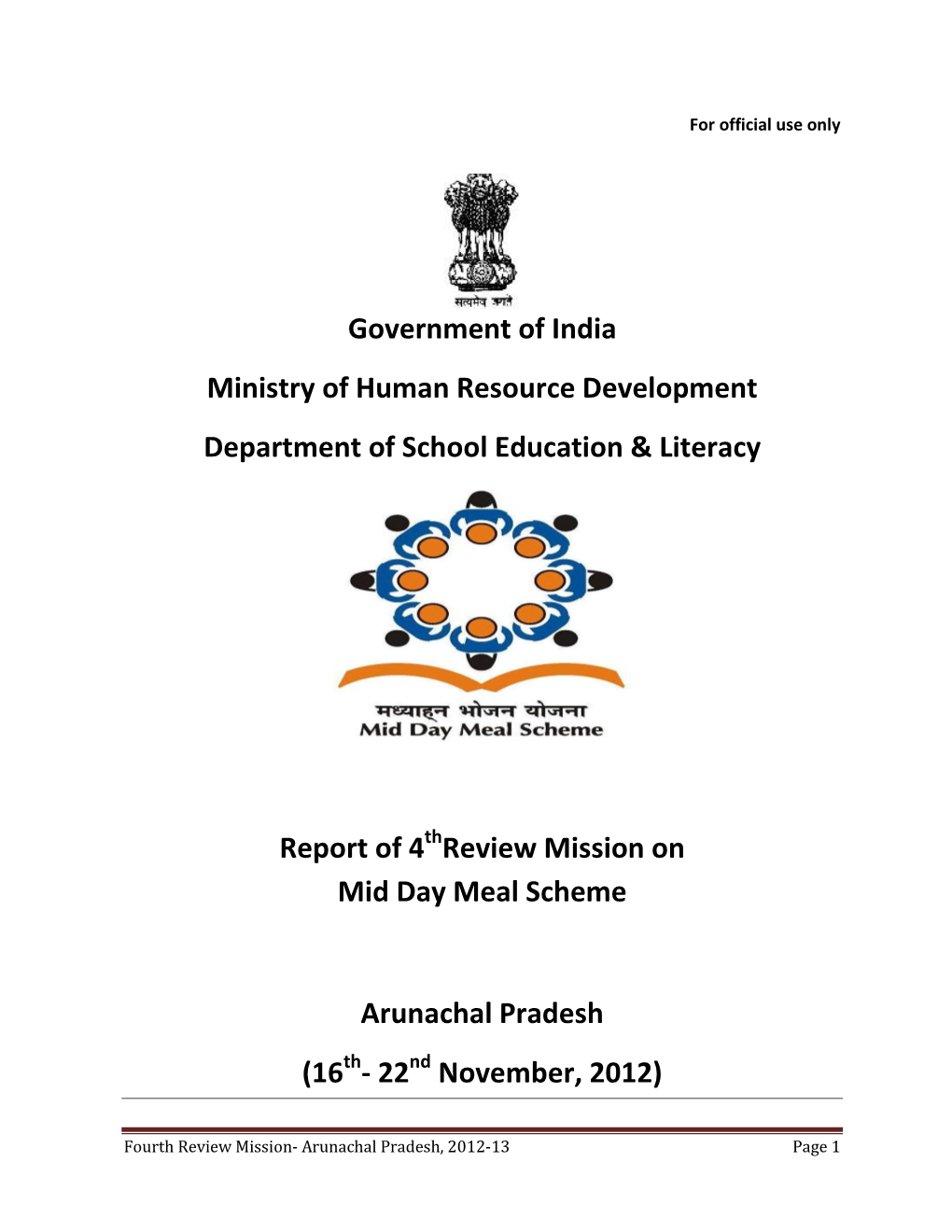 Government of India Ministry of Human Resource Development Department of School Education & Literacy