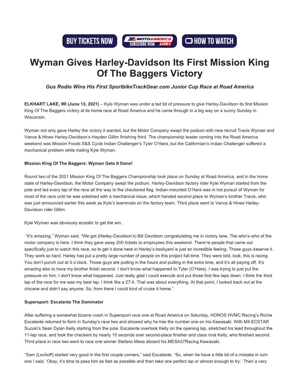 Wyman Gives Harley-Davidson Its First Mission King