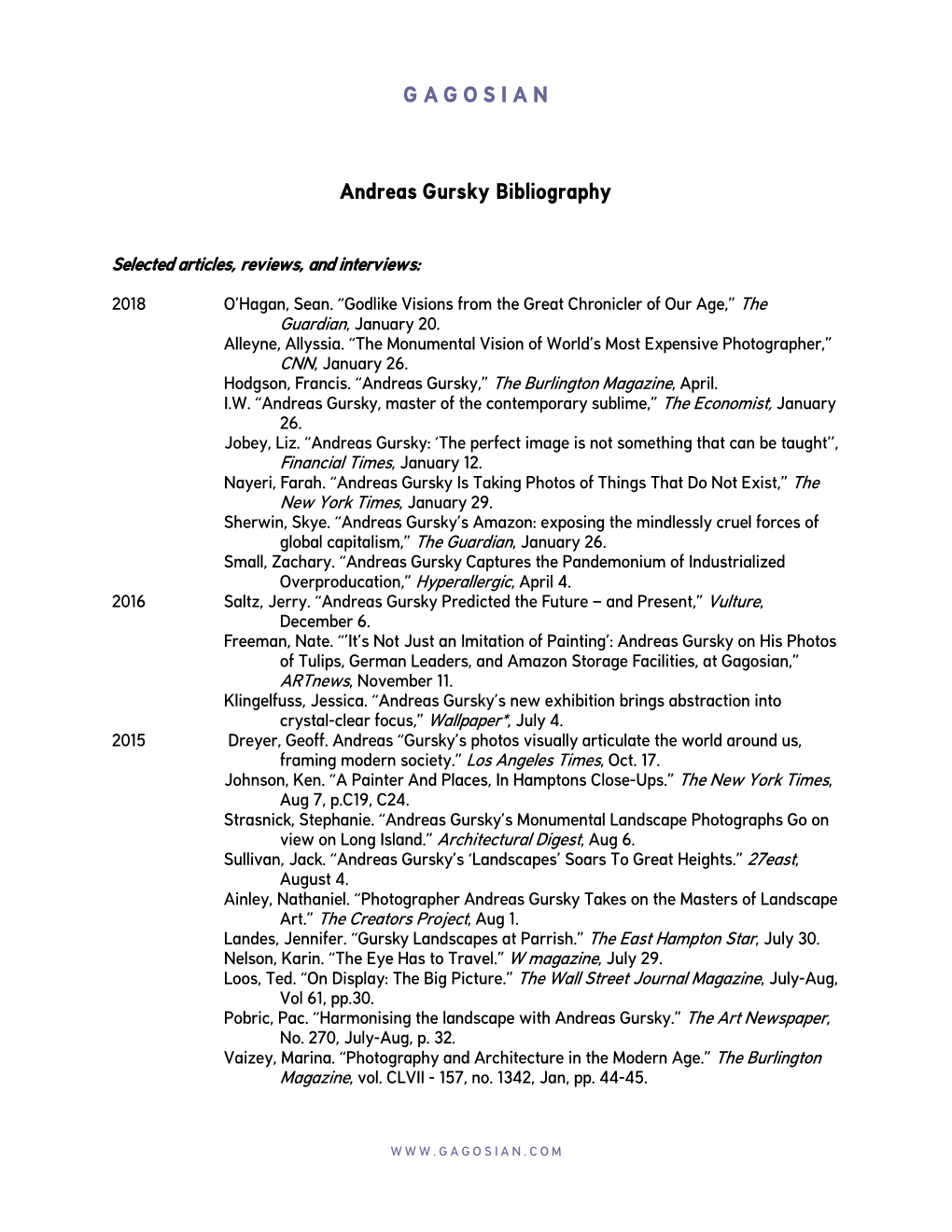 G a G O S I a N Andreas Gursky Bibliography