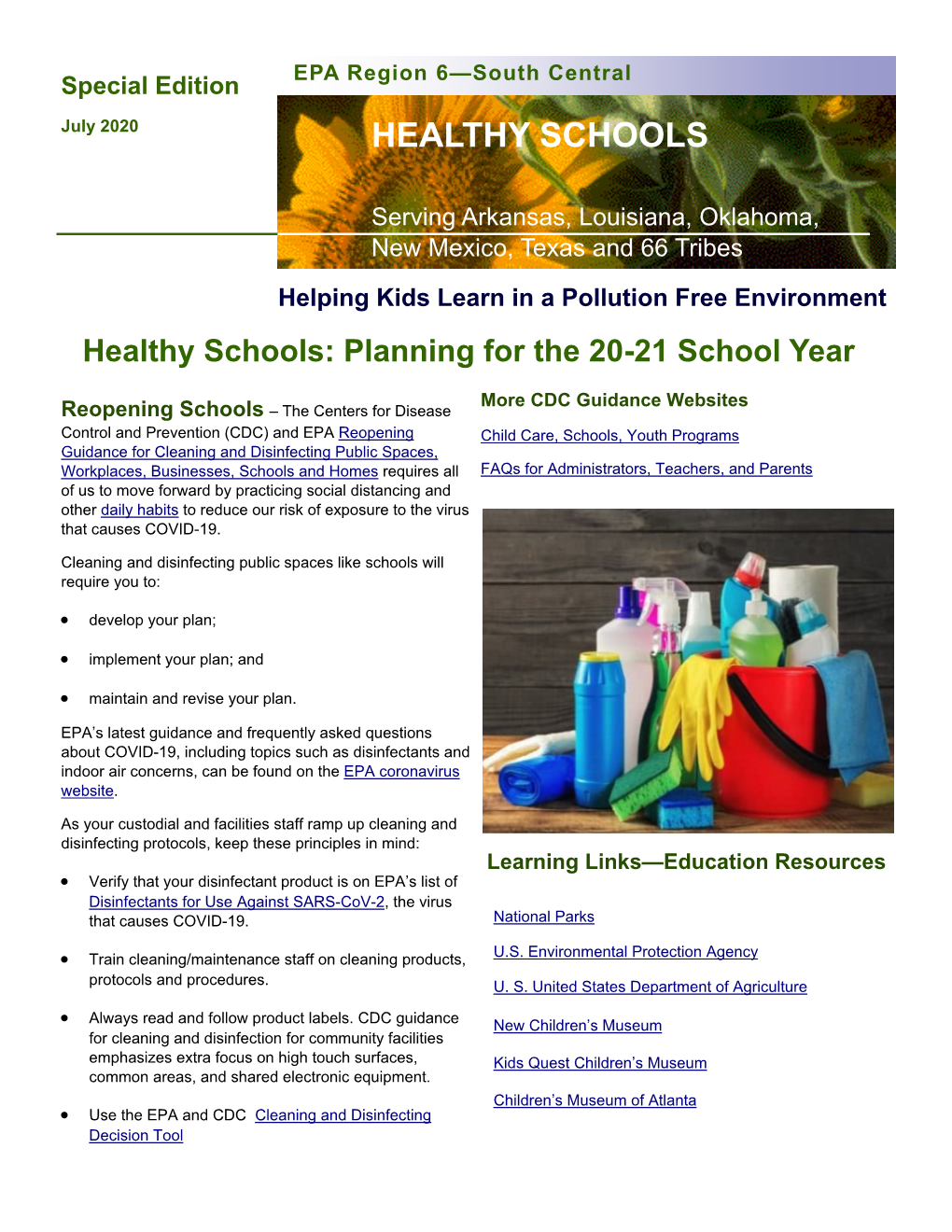 Healthy Schools Newsletter, Special Edition July 2020